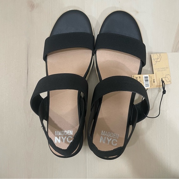 NWT Madden NYC Women’s Size 10 Talla Wedge Sandals Strap Black White Cream - Picture 8 of 13